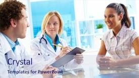  Presentation with consulting - Slides consisting of therapeutists communicating at medical background and a light blue colored foreground