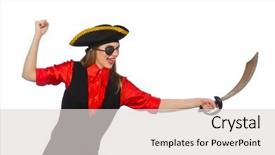 Presentation with sword - Theme featuring pretty pirate girl holding sword isolated on white background and a light gray colored foreground
