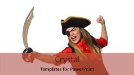  Presentation with sword - Colorful slide set enhanced with pretty pirate girl holding sword isolated on white backdrop and a red colored foreground