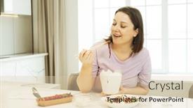  Presentation with food delivery - Presentation consisting of pretty-plump-woman-sits background and a lemonade colored foreground