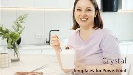  Presentation with food delivery - Slide set featuring pretty-plump-woman-sits background and a lemonade colored foreground