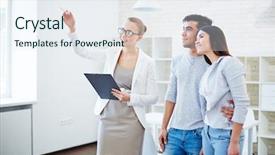  Presentation with realtor - Amazing slide deck having pretty realtor consulting young couple backdrop and a sky blue colored foreground