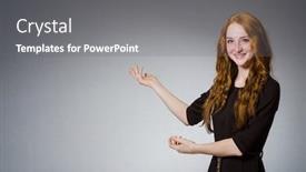  Presentation with hair dress - Audience pleasing presentation theme consisting of pretty red hair girl in brown dress against gray backdrop and a gray colored foreground