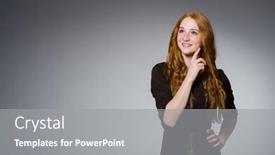  Presentation with hair dress - Presentation theme featuring pretty red hair girl in brown dress against gray background and a gray colored foreground