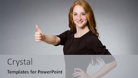  Presentation with hair dress - Presentation theme consisting of pretty red hair girl in brown dress against gray background and a light gray colored foreground
