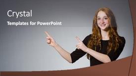  Presentation with hair dress - Colorful theme enhanced with pretty red hair girl in brown dress against gray backdrop and a gray colored foreground