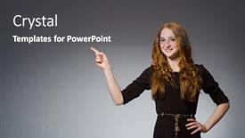  Presentation with hair dress - Colorful PPT theme enhanced with pretty red hair girl in brown dress against gray backdrop and a dark gray colored foreground