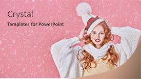  Presentation with pretty girl - PPT layouts featuring pretty-red-haired-girl-posing background and a coral colored foreground