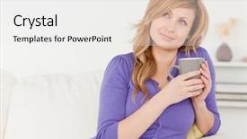  Presentation with living room - PPT layouts with pretty red-haired woman holding background and a white colored foreground