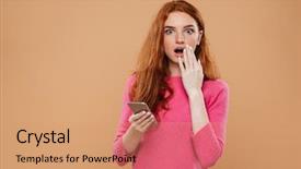  Presentation with pretty girl - Beautiful PPT layouts featuring pretty redhead girl with hand backdrop and a coral colored foreground