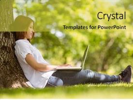 Pretty Redhead Sitting PPT template 37 | CrystalGraphics