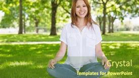  Presentation with camera - Colorful theme enhanced with pretty redhead smiling at camera in the park on a sunny day backdrop and a tawny brown colored foreground