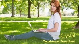  Presentation with park - Presentation theme with white church with blue domes on santorini island greece background and a lemonade colored foreground