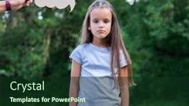  Presentation with sad child - Colorful presentation theme enhanced with pretty-sad-thinking-little-girl backdrop and a tawny brown colored foreground