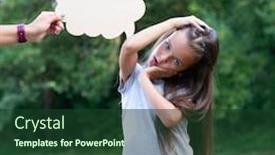  Presentation with sad girl - Audience pleasing presentation theme consisting of pretty-sad-thinking-little-girl backdrop and a tawny brown colored foreground