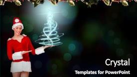  Presentation with christmas girl - Slides consisting of pretty santa girl presenting with hands against fir branch christmas decoration garland background and a black colored foreground