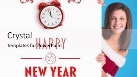  Presentation with poster - Theme with pretty santa girl smiling at camera behind poster against blue background with vignette background and a sky blue colored foreground