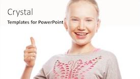  Presentation with upwards - Slide deck enhanced with pretty-school-girl-pointing background and a sky blue colored foreground