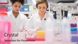  Presentation with pipette - Cool new theme with pretty science students using pipette backdrop and a coral colored foreground