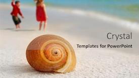  Presentation with children playing - Audience pleasing presentation design consisting of pretty-seashell-on-beach backdrop and a soft green colored foreground