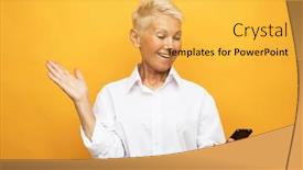  Presentation with smartphone - Slide set consisting of pretty-senior-female-in-casual background and a yellow colored foreground