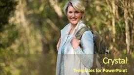  Presentation with mountain climbing - PPT theme having pretty senior woman mountain climbing background and a tawny brown colored foreground