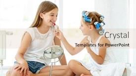  Presentation with lipstick - Amazing PPT theme having pretty-sisters-playing-with-red backdrop and a lemonade colored foreground