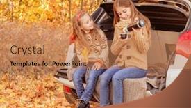  Presentation with car park - Colorful PPT layouts enhanced with pretty-sisters-sharing-tea backdrop and a coral colored foreground