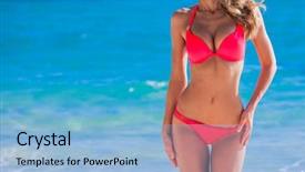  Presentation with girl in red dress - Theme consisting of pretty slim girl in red background and a light blue colored foreground