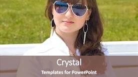  Presentation with alone - Slide set consisting of pretty smiling girl alone sitting on the bench background and a violet colored foreground