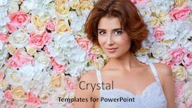  Presentation with light colors - Slides having pretty smiling lady over the background with flowers beauty healthy concept light colors background and a coral colored foreground