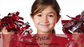  Presentation with pretty girl - Colorful theme enhanced with pretty smiling little girl cheerleader backdrop and a crimson colored foreground