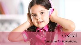  Presentation with light pink - Theme having pretty smiling little girl listening music with pink headphones in light room background and a coral colored foreground