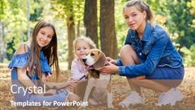  Presentation with beagle dog - Cool new presentation theme with pretty smiling little girls sitting with a beagle dog in a sunshine autumn park backdrop and a coral colored foreground