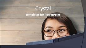  Presentation with bleached - Audience pleasing slide set consisting of pretty student hiding face behind a book against bleached wooden planks background backdrop and a gray colored foreground