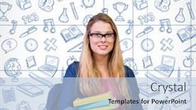  Presentation with doodles - Cool new theme with pretty student in the library against school doodles backdrop and a light blue colored foreground