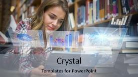  Presentation with using digital tablet - Cool new slide deck with pretty student lying on library backdrop and a light gray colored foreground