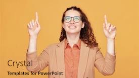  Presentation with attention - PPT theme having pretty-student-with-toothy-smile background and a coral colored foreground