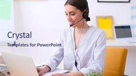  Presentation with technical support - Amazing PPT theme having pretty technical support dispatcher working backdrop and a sky blue colored foreground