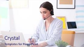  Presentation with technical support - PPT theme having pretty technical support dispatcher working background and a sky blue colored foreground