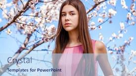  Presentation with cherry blossom - Colorful PPT layouts enhanced with pretty-teen-girl-are-posing backdrop and a sky blue colored foreground