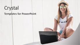  Presentation with teen girl tech - Colorful PPT theme enhanced with pretty teen girl in trendy backdrop and a  colored foreground