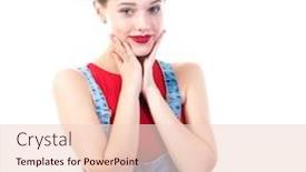  Presentation with beautiful young girl red - PPT layouts featuring pretty-teen-girl-portrait-over background and a lemonade colored foreground