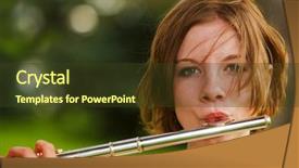  Presentation with flute - Colorful presentation design enhanced with pretty teen playing her flute outside backdrop and a tawny brown colored foreground