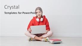  Presentation with surfing - Amazing PPT theme having pretty-teenage-girl-in-casualwear backdrop and a white colored foreground