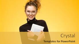  Presentation with notebook paper - Beautiful theme featuring pretty-teenage-girl-with-curly backdrop and a yellow colored foreground