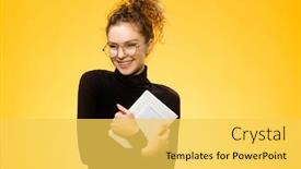  Presentation with curly hair - Colorful slide deck enhanced with pretty-teenage-girl-with-curly backdrop and a yellow colored foreground