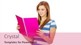  Presentation with teenage - Theme consisting of pretty-teenage-woman-reading background and a coral colored foreground