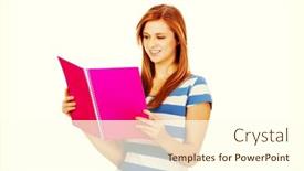  Presentation with teenage - Audience pleasing presentation design consisting of pretty-teenage-woman-reading backdrop and a cream colored foreground
