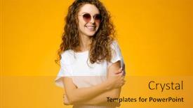  Presentation with space - Presentation theme having pretty-teenager-wearing-sunglasses background and a gold colored foreground
